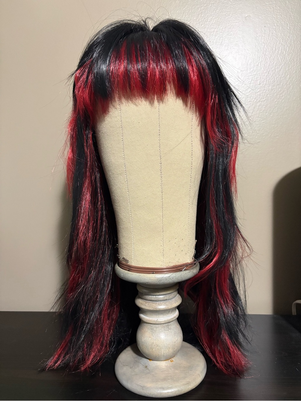 Black and Red Long Layered Wig with Fringe - Women costume wig